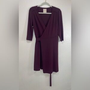 Modcloth Plum Purple Wrap Dress V-Neck Pockets 3/4 Sleeve Women’s Small